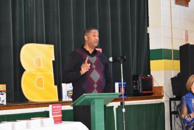 Dr. Guy Sims (pictured), Bluefield State College Dean of Students, was a guest speaker during the November 6 Mercer County Schools' Dictionary Project at Sun Valley Elementary School. 